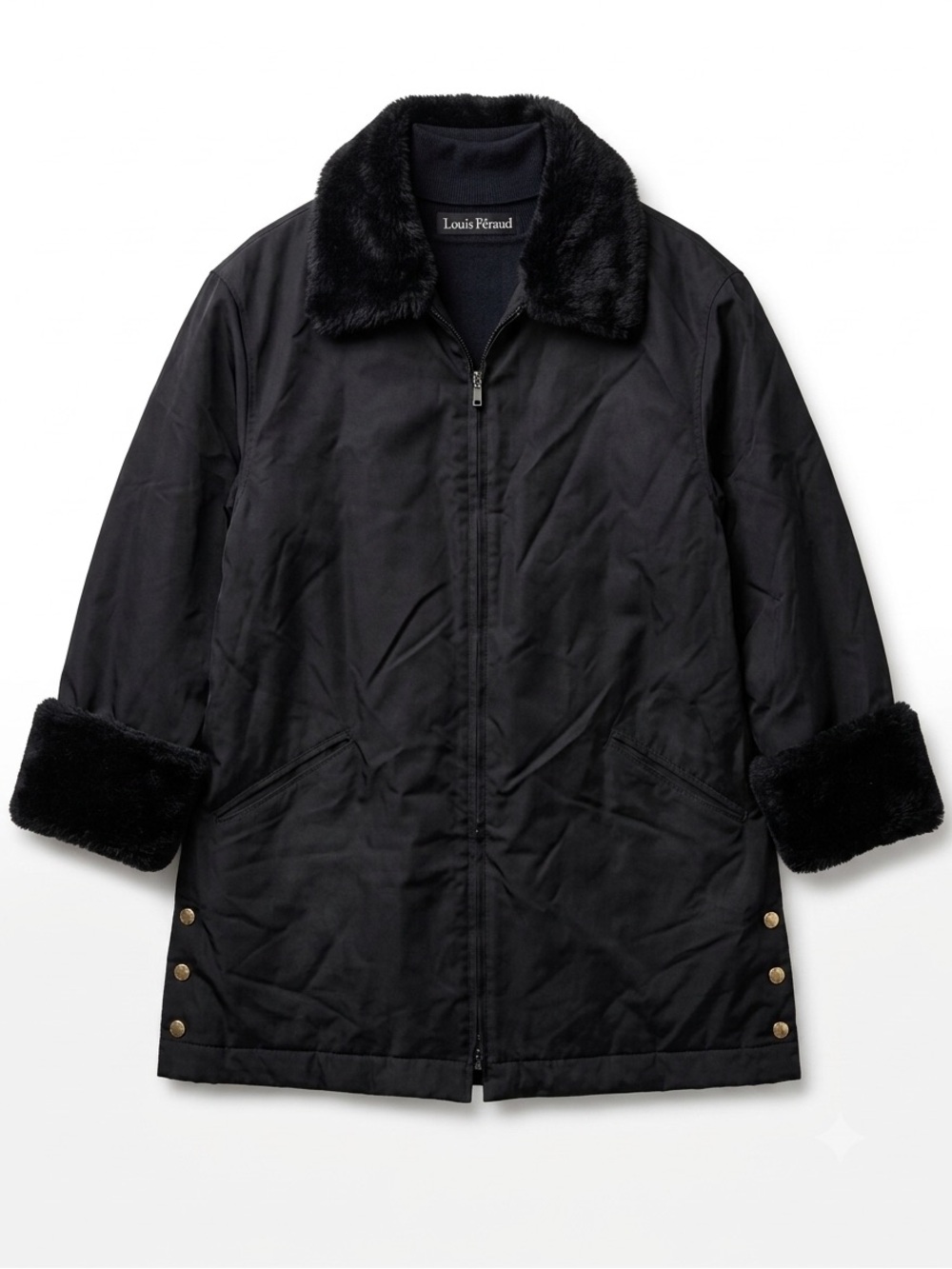 Louis Ferraud Black Fur‎ Collar Quilted Lined Winter Coat Women